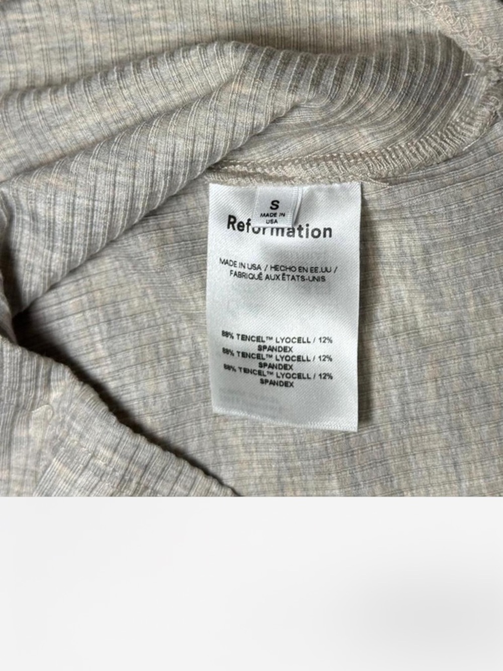 Reformation Neutral Beige Ribbed Ruched Button-Down Top - Picture 6 of 8